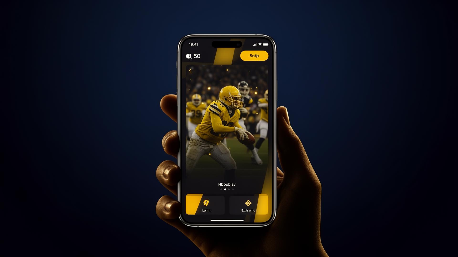 Phone showing a dark betting app with golden accents